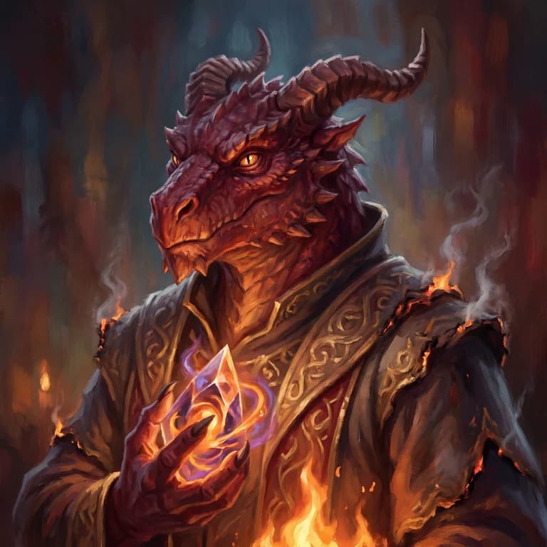 Varax Embercall, a dragonborn sorcerer